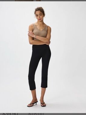 Quince Black Cropped Ponte Kick Flare Pants
